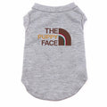 Gray pet shirt with 'The Puppy Face' text and logo on a white background
