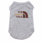 Gray pet shirt with 'The Puppy Face' text and logo on a white background