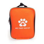 Orange pet first aid kit with a white paw print and cross symbol on a white background