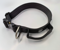 Black dog collar with metal D-ring on a white background