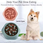 Dog slow feeder with text on preventing choking, improving digestion, and refusing obesity.
