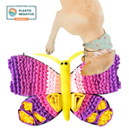 Butterfly-shaped dog toy with a dog wearing a floral bandana on a white background