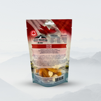 Packaged dog treats with Rocky Mountain Raw branding on a white background
