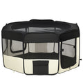 Black and beige pet playpen on a white background