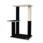 Cat tree with black and beige design on a white background