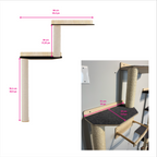 Cat tree with dimensions labeled on a white background