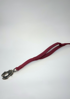 Maroon leash with a metal clip on a white background