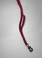 Maroon leash with a metal clip on a light gray background