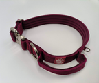 Cherry Wine dog collar with metal clasp on a white background