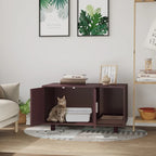 Cat using a modern pet litter box in a stylish living room.