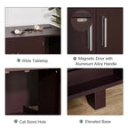 Collage of a dark brown cat litter enclosure with features highlighted.