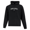 Black hoodie with 'DOG MOM' text on a white background