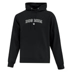 Black hoodie with 'DOG MOM' text on a white background