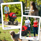 Pet stroller being used by a man with a dog in a park, featuring the PawHut brand.