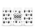 Three glass can with black paw prints and 'DOG' text on a white background