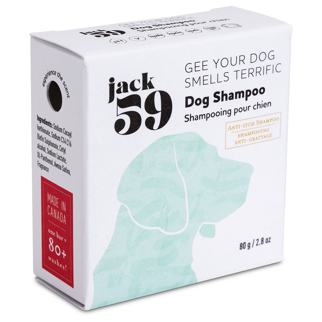 Box of Jack 59 dog shampoo on a white background