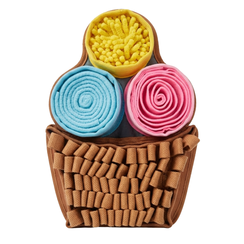 Colorful snuffle mat with a white background