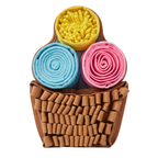 Colorful snuffle mat with a white background