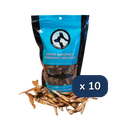 Bag of dried sardines with a label and a quantity indicator on a white background