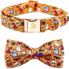 Halloween-themed dog collar and bow tie set on a white background