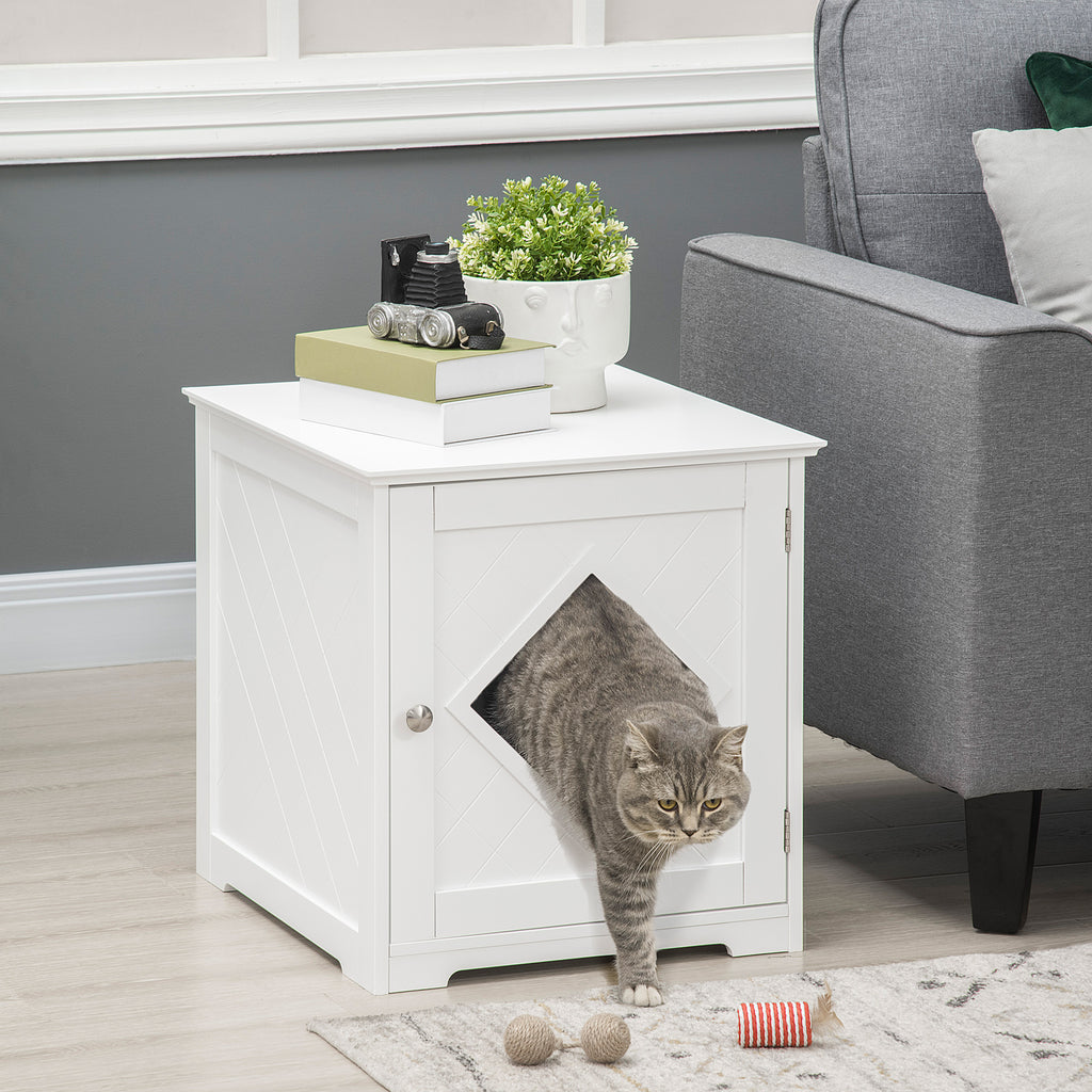 Hidden Cat Litter Box Enclosure Furniture | Modern End Table Cabinet