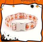 Halloween-themed dog collar with pumpkins on a white background