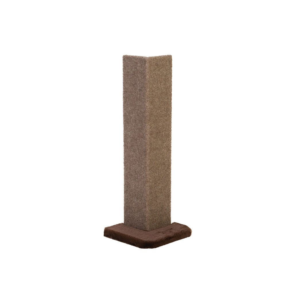 Cat scratching post with brown base on a white background