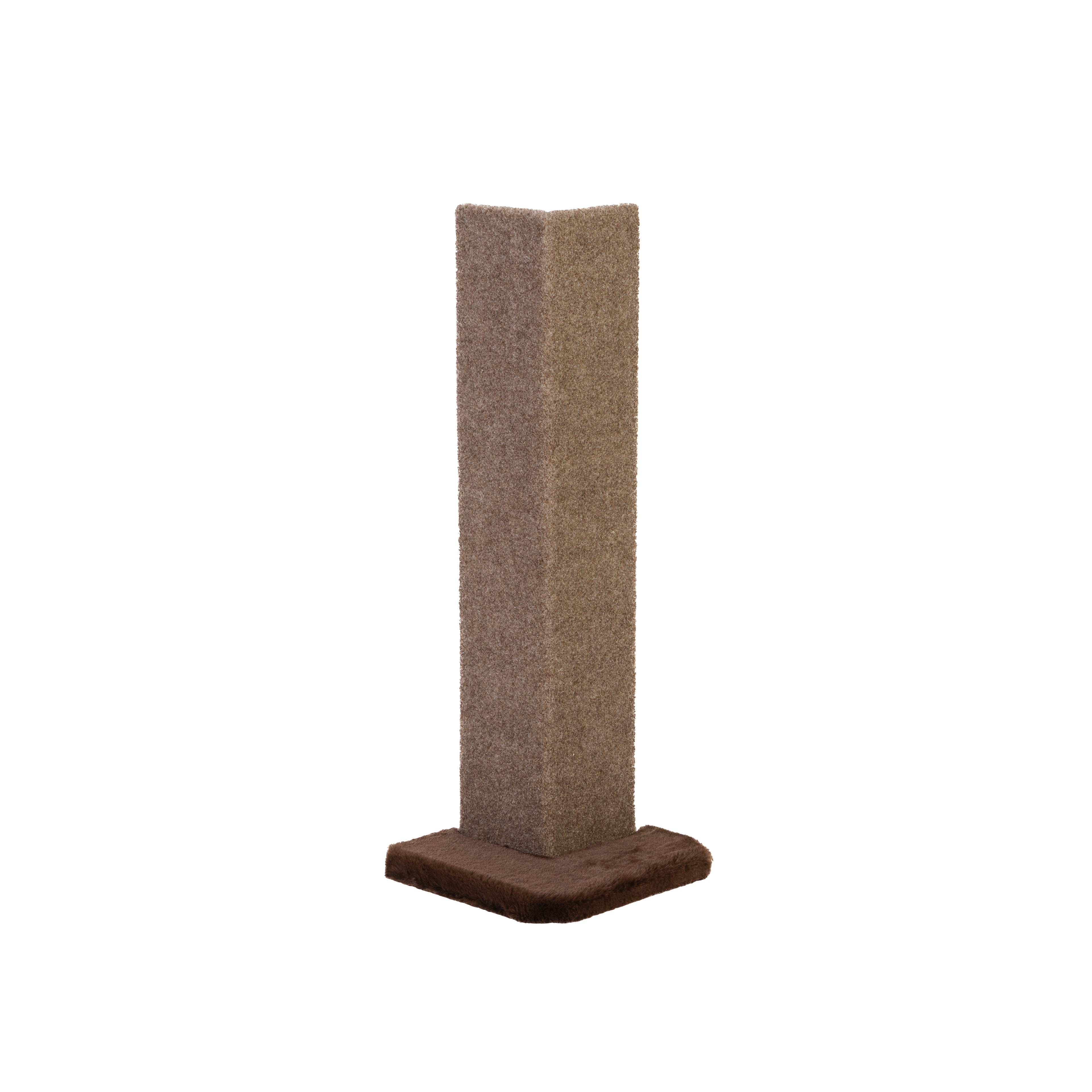 Cat scratching post with brown base on a white background