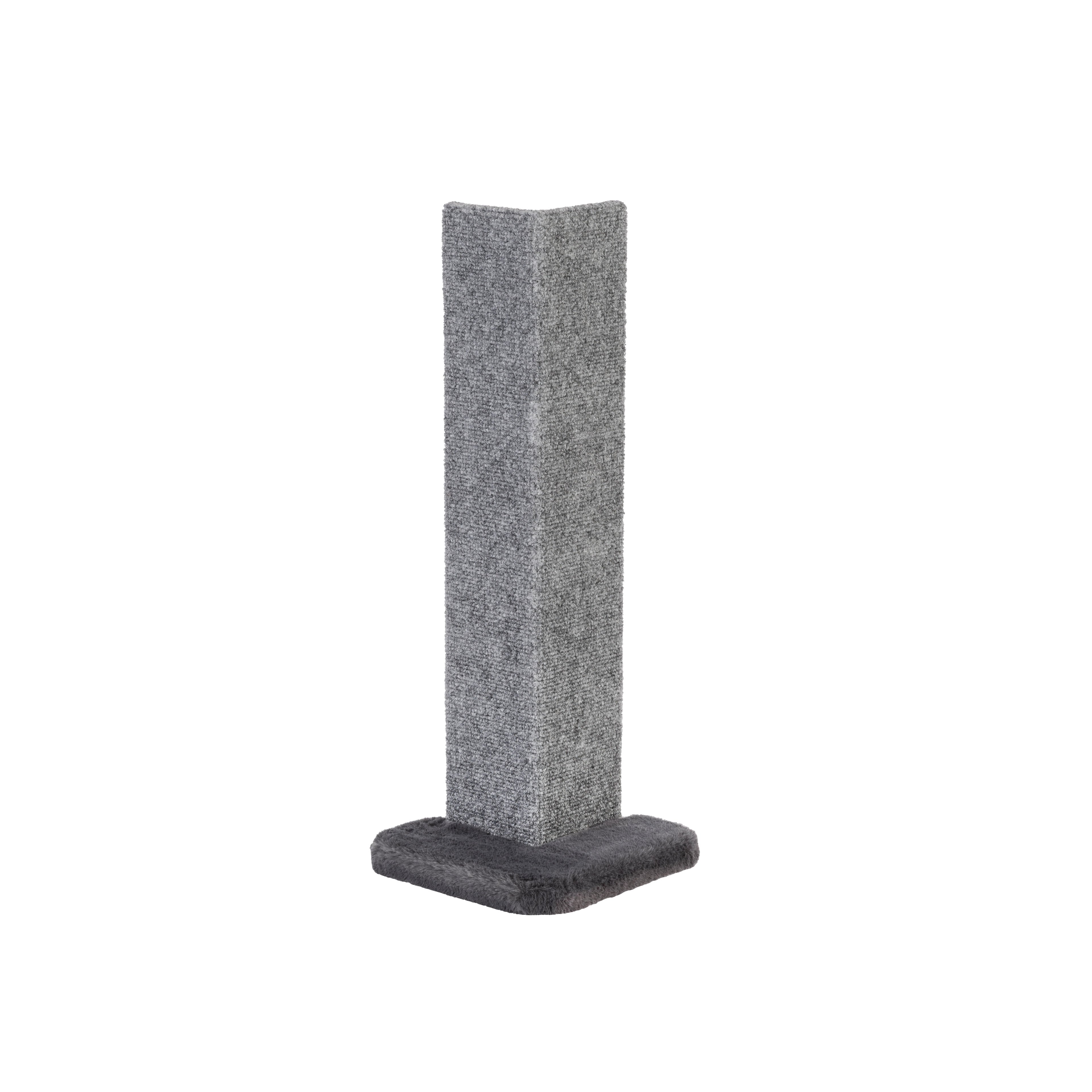 Gray cat scratching post on a white background