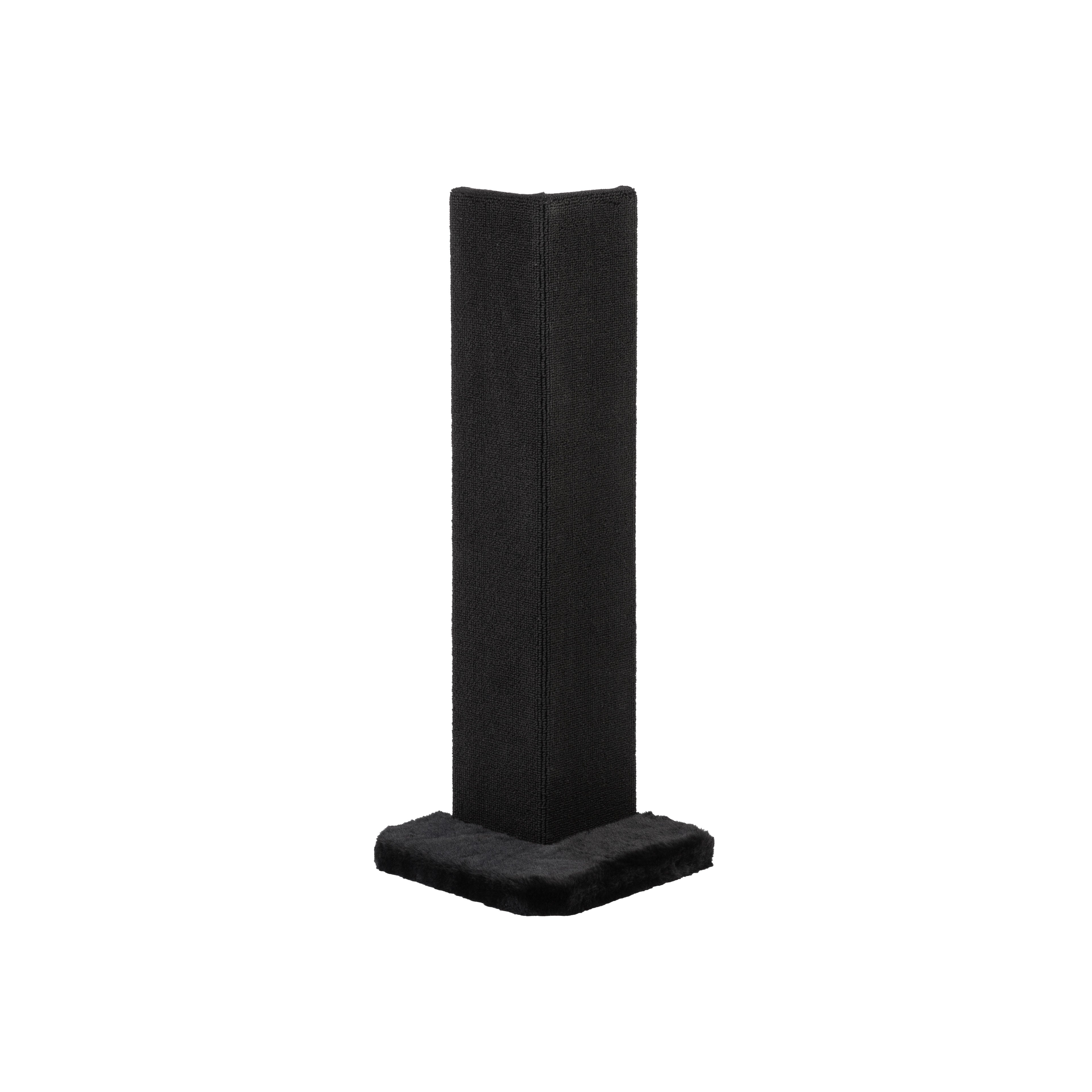 Black cat corner scratching post design on a white background