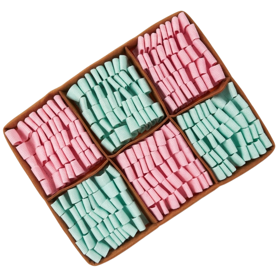 Snuffle mat pink and green on a white background