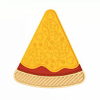 Yellow pizza slice-shaped lick mat with textured surface on a white background