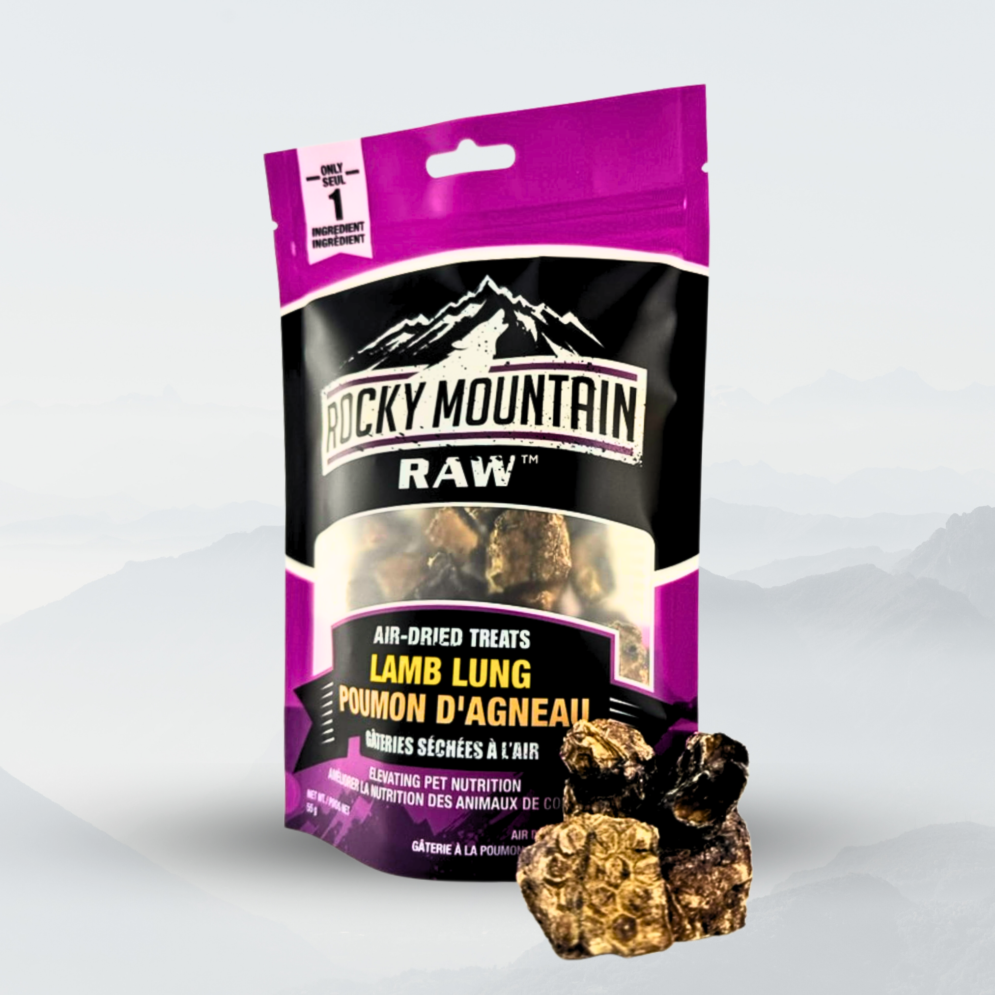 Rocky Mountain Raw air-dried treats packaging with a white background