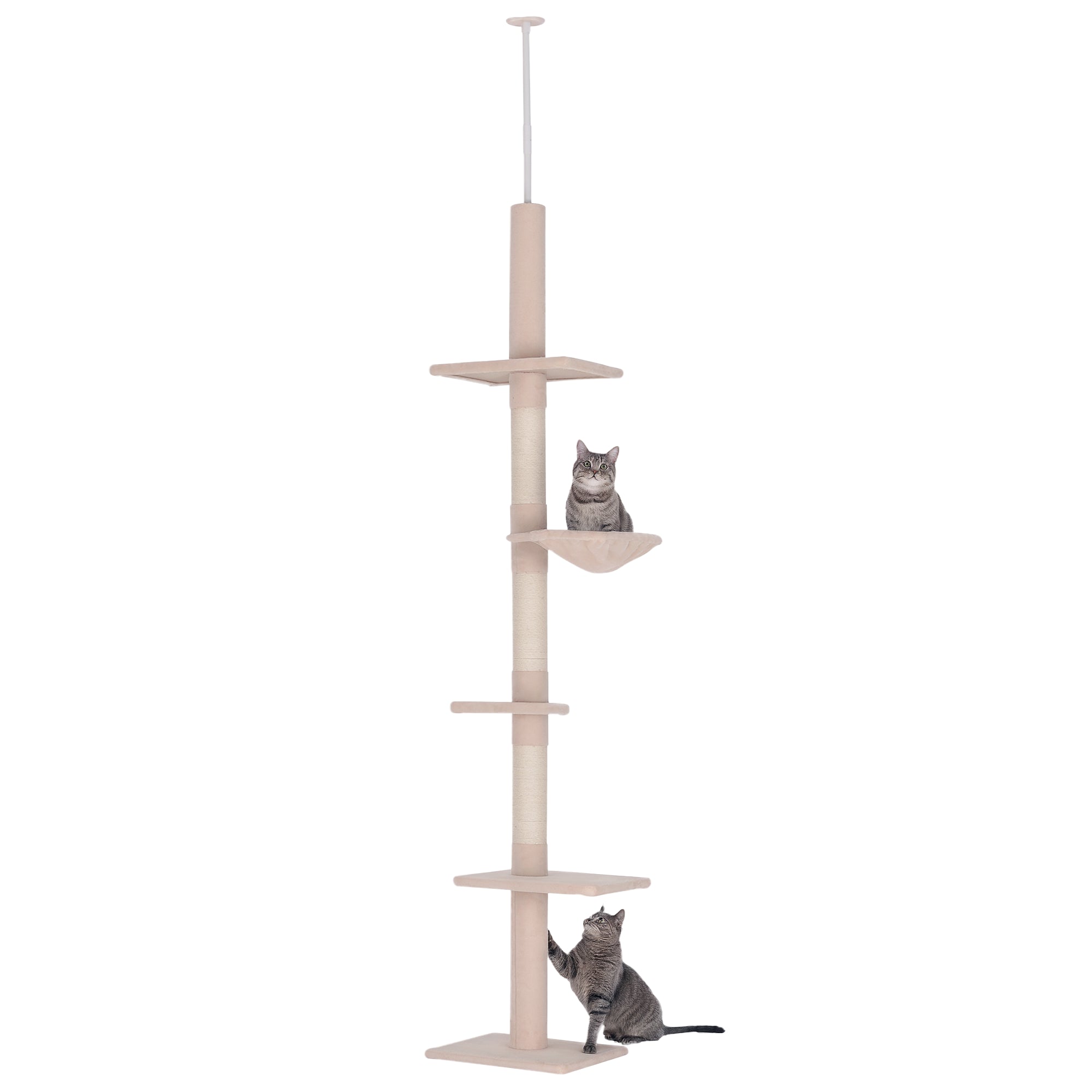 Cat tree with multiple shelves on a white background