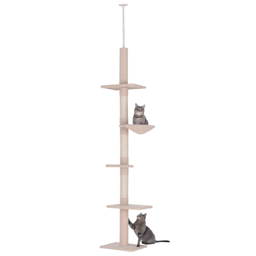 Cat tree with multiple shelves on a white background