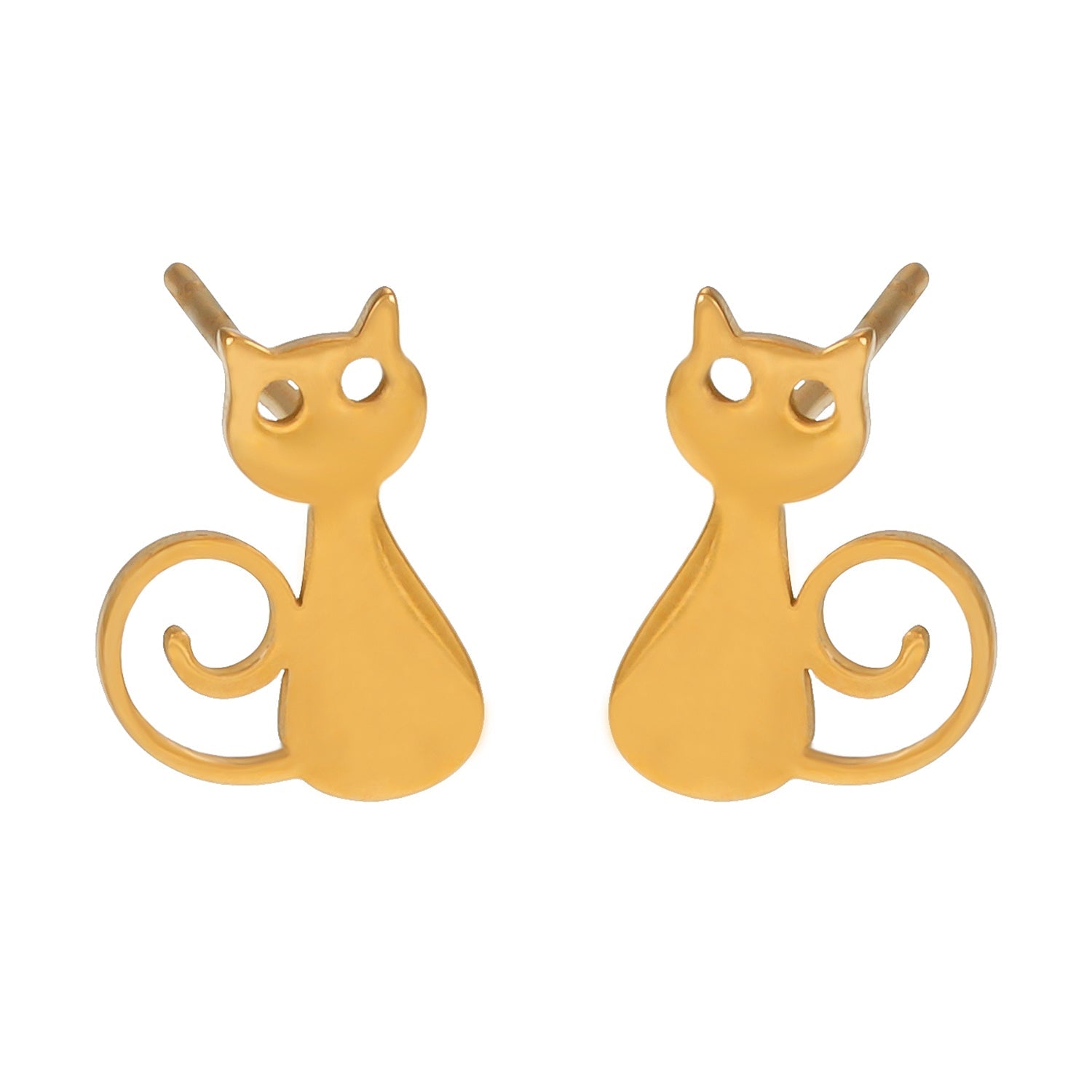Gold cat-shaped earrings on a white background