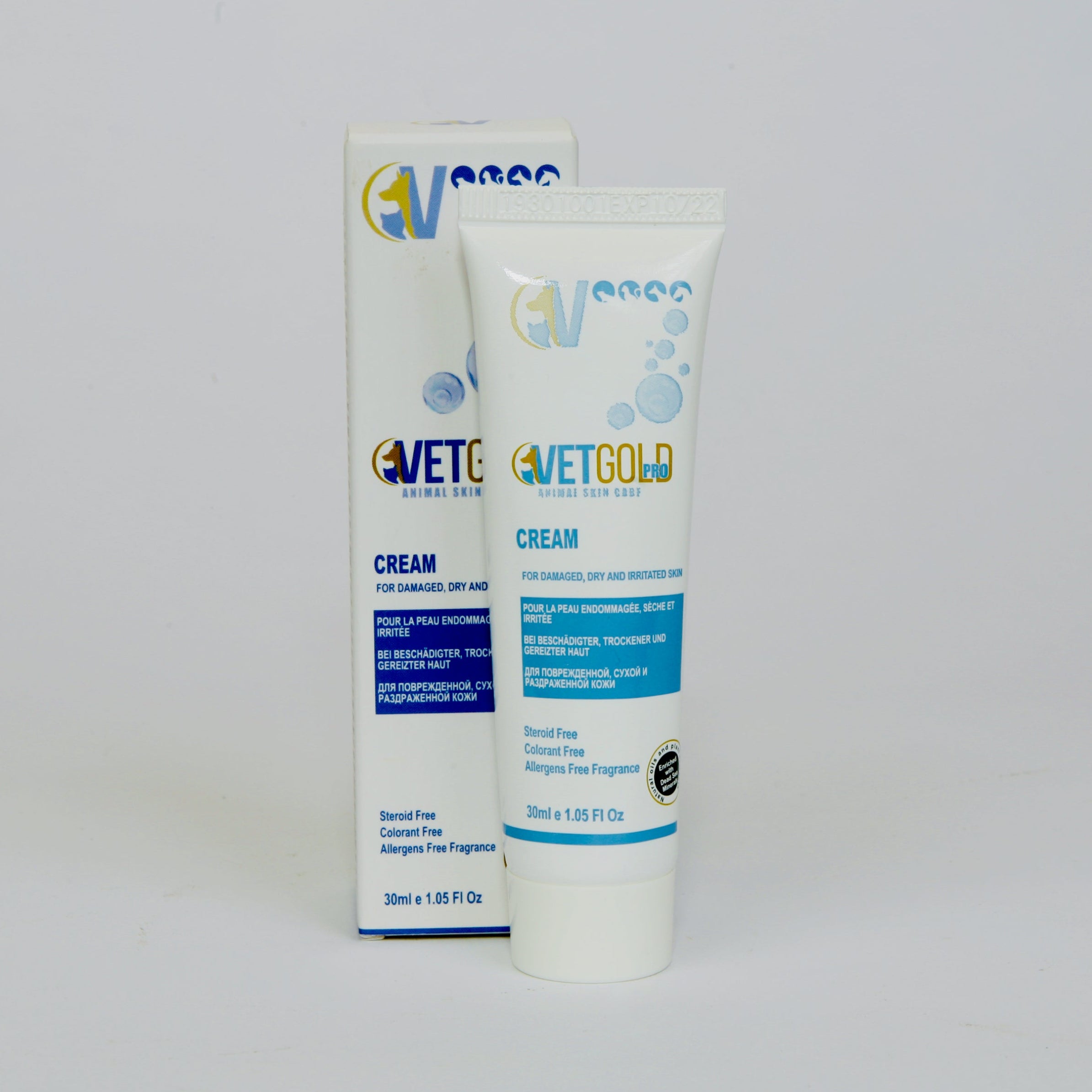 VetDol Cream tube and packaging on a gray background