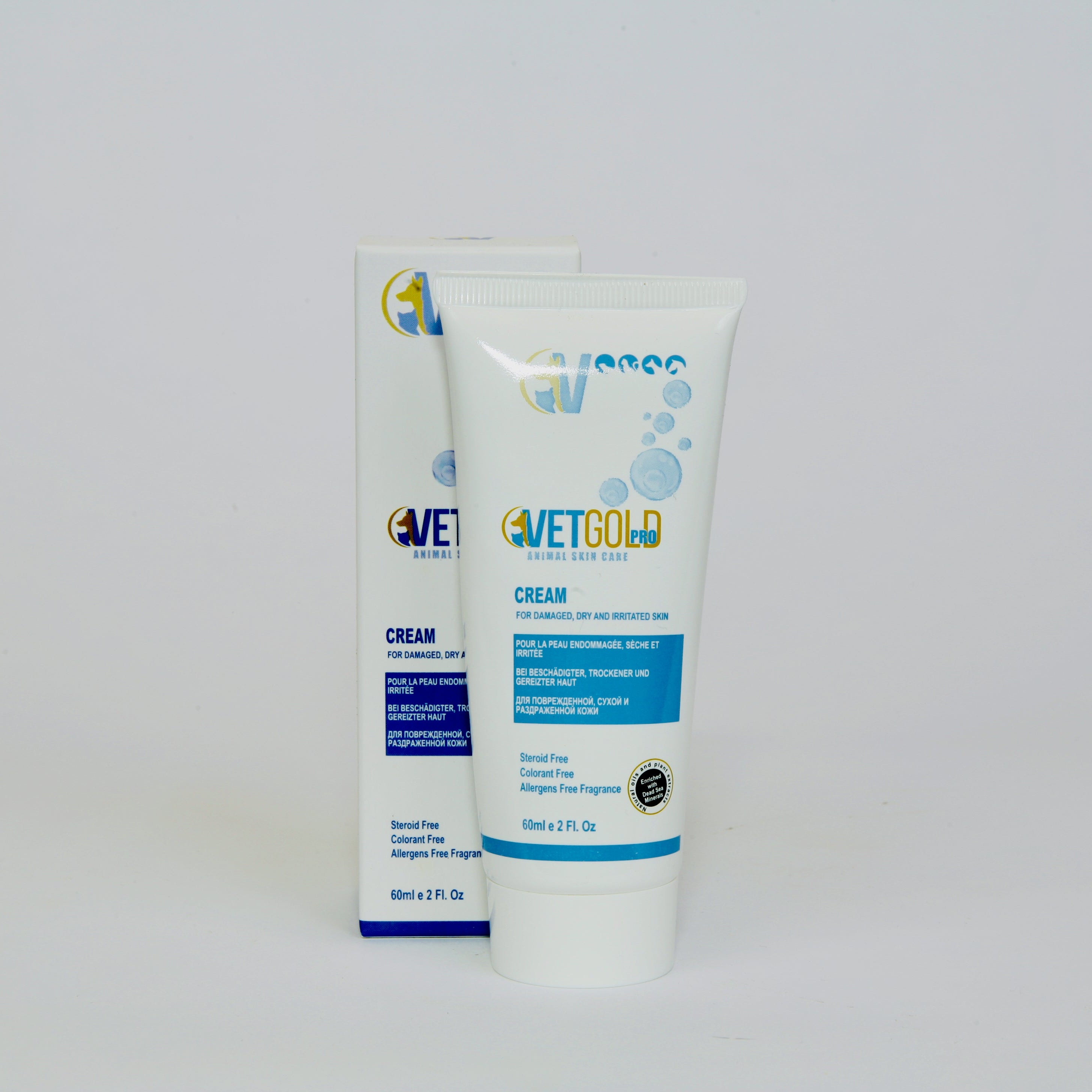 Tube of cream with packaging on a gray background