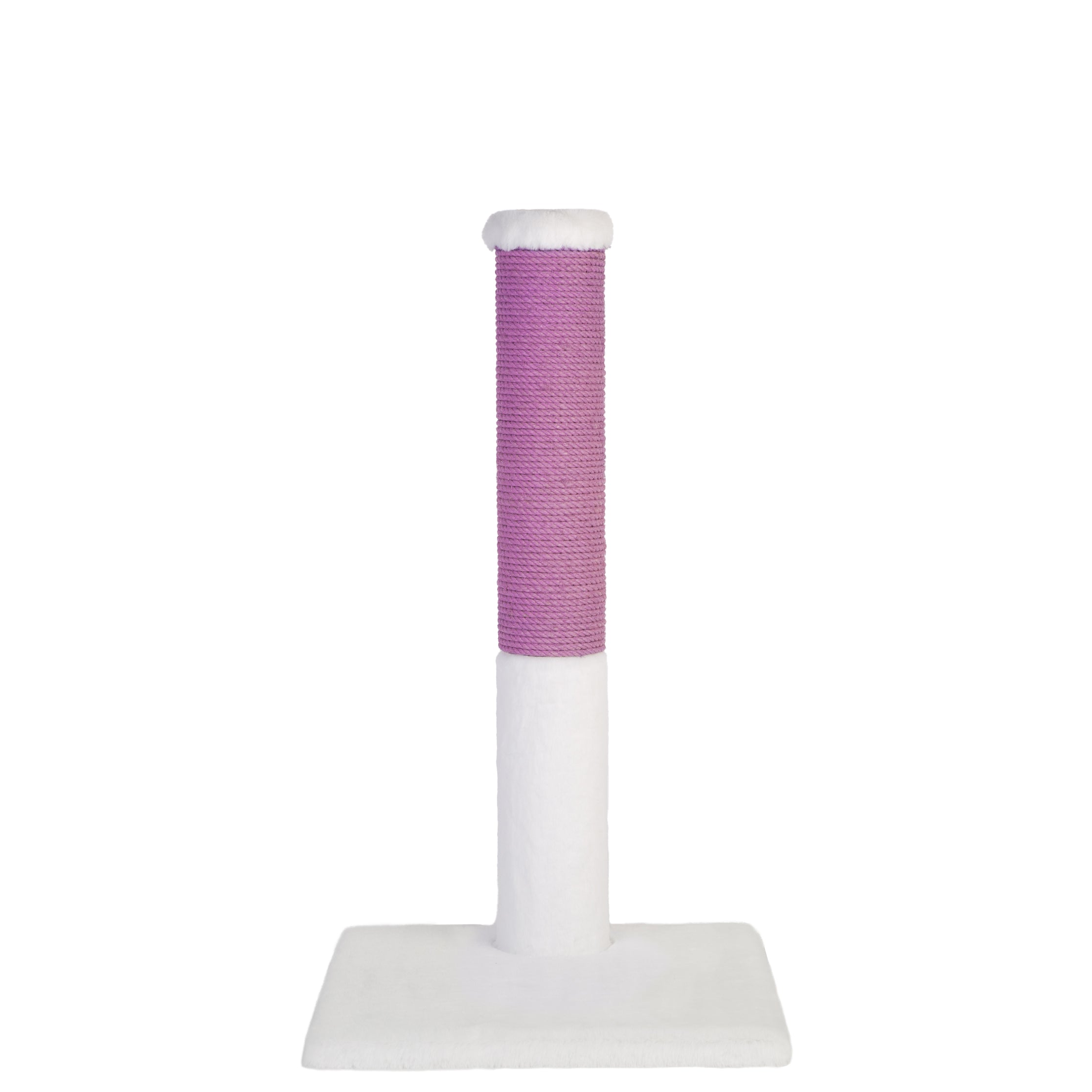 White and purple cat scratching post on a white background
