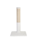 Cat scratching post with beige fique wrap on a white background