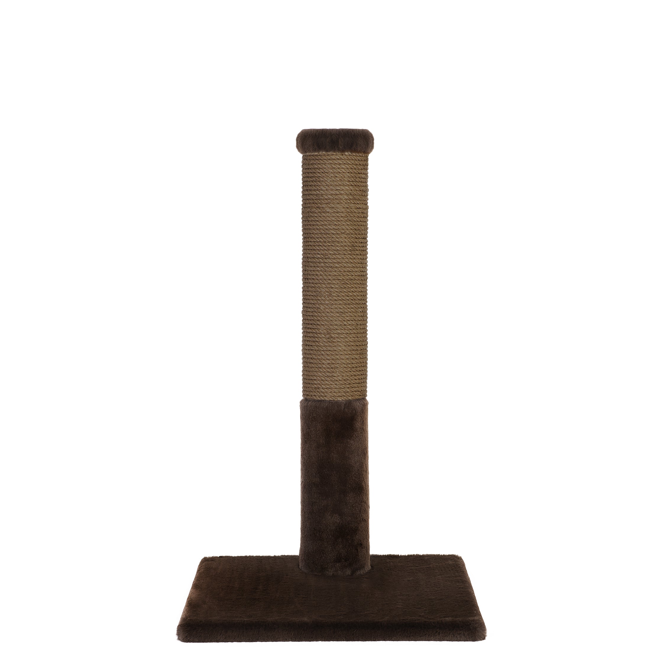 Cat scratching post with brown and beige color on a white background