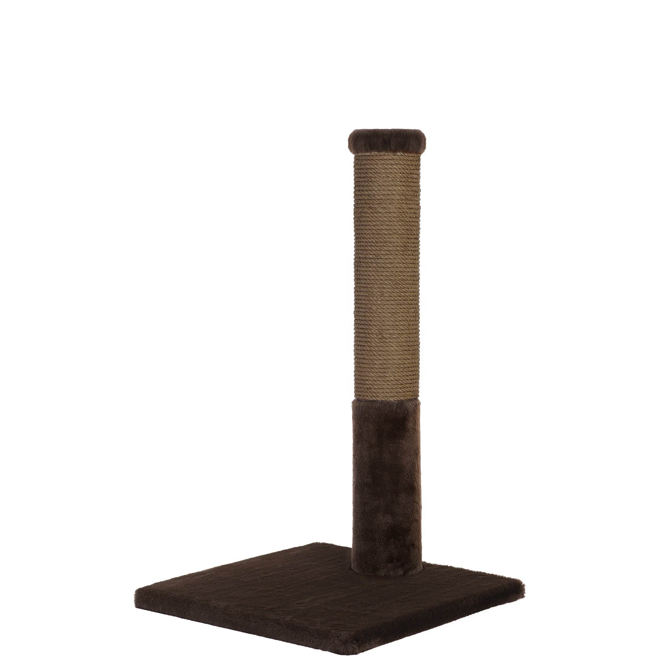 Brown cat scratching post on a white background