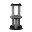 Gray cat tree with multiple levels on a white background