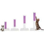 Cat scratching posts with purple cylindrical top sections on a white background