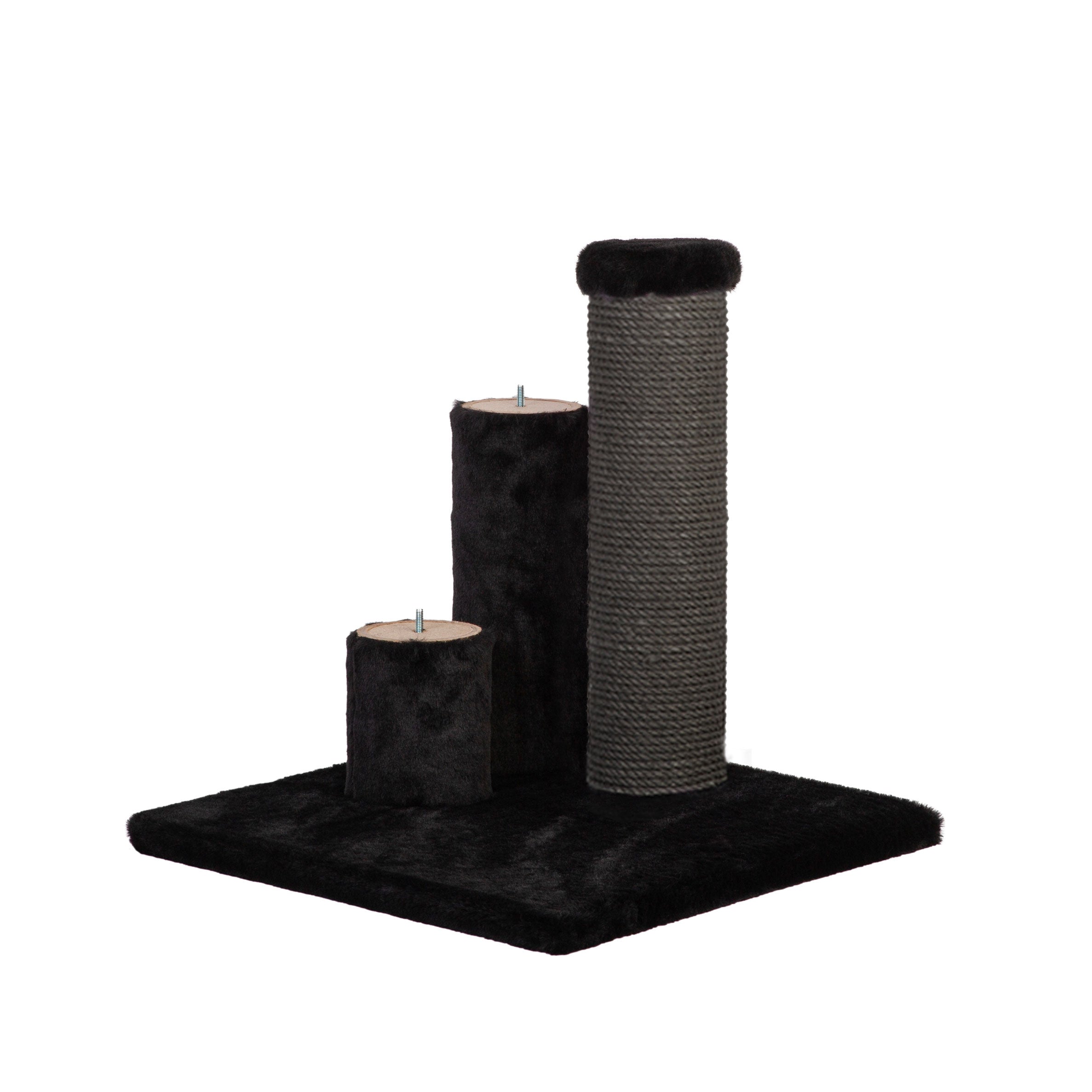 Cat scratching post and additional black post on a white background
