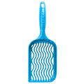 Blue plastic cat litter scoop on a white background