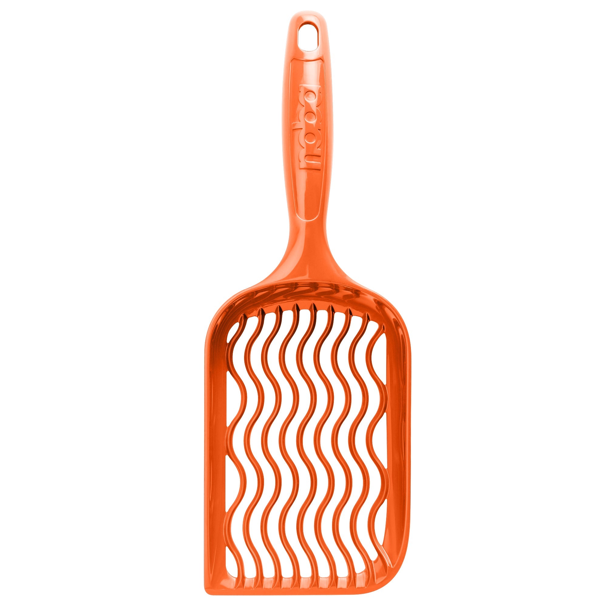 Orange cat litter scoop on a white background