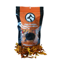 Bag of dried pumpkin treats with visible pumpkin pieces on a white background