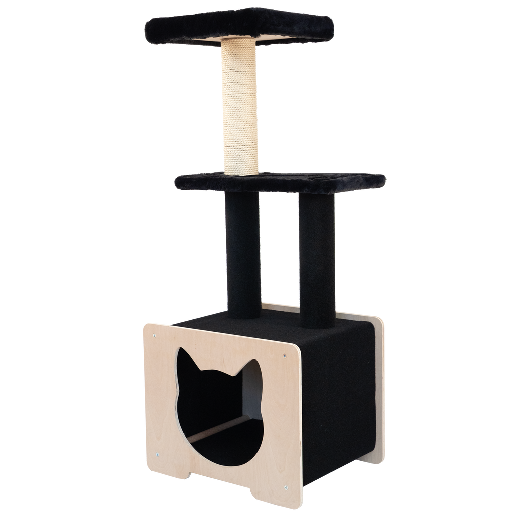 Cat tree with black and beige colors on a white background