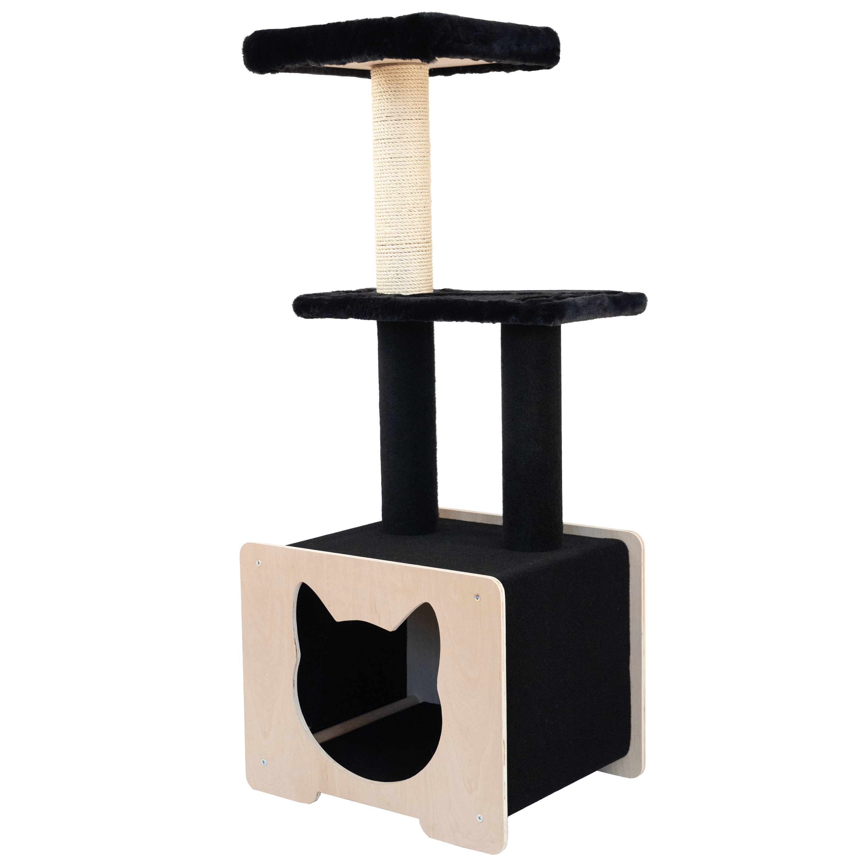 Cat tree with black and beige colors on a white background